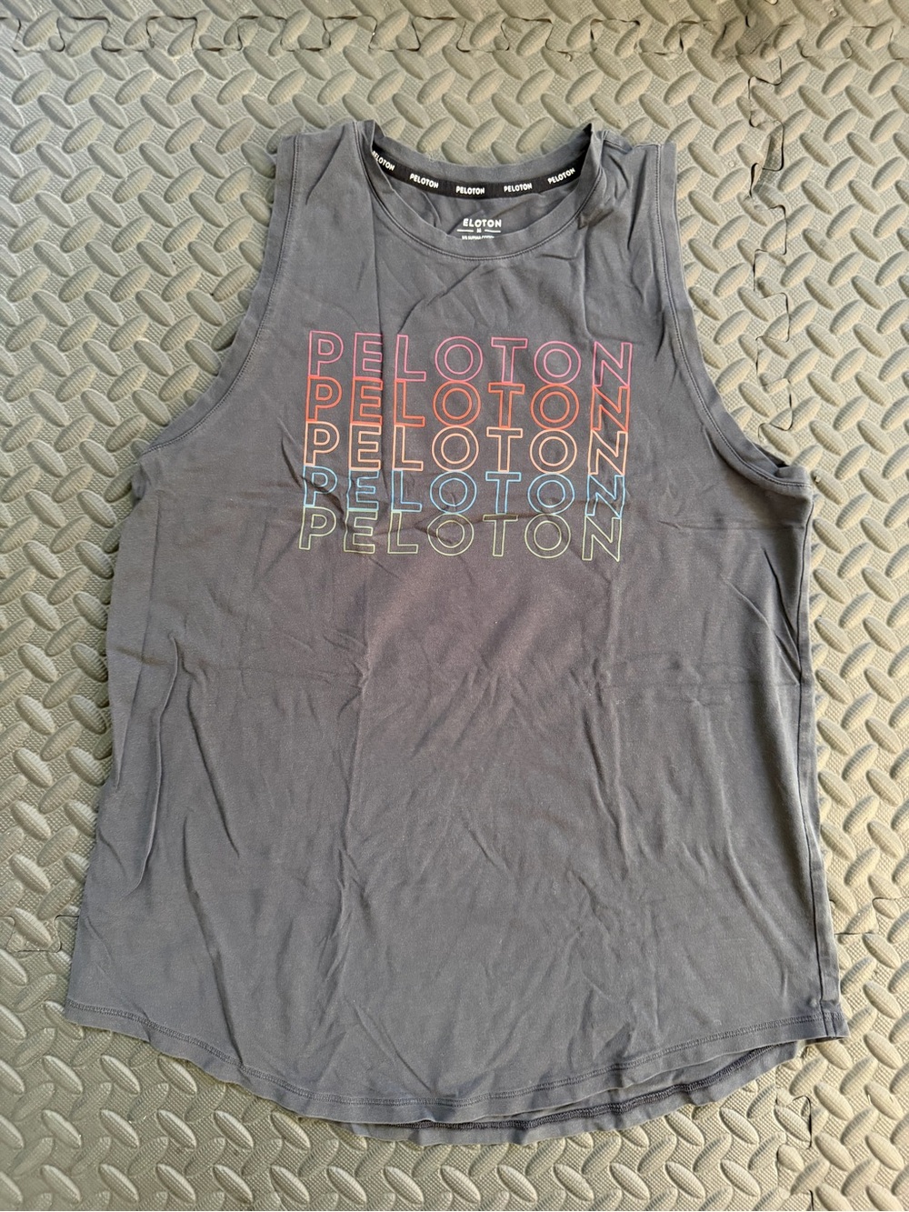 Peloton Black Sleeveless Graphic Tank with Rainbow Logo